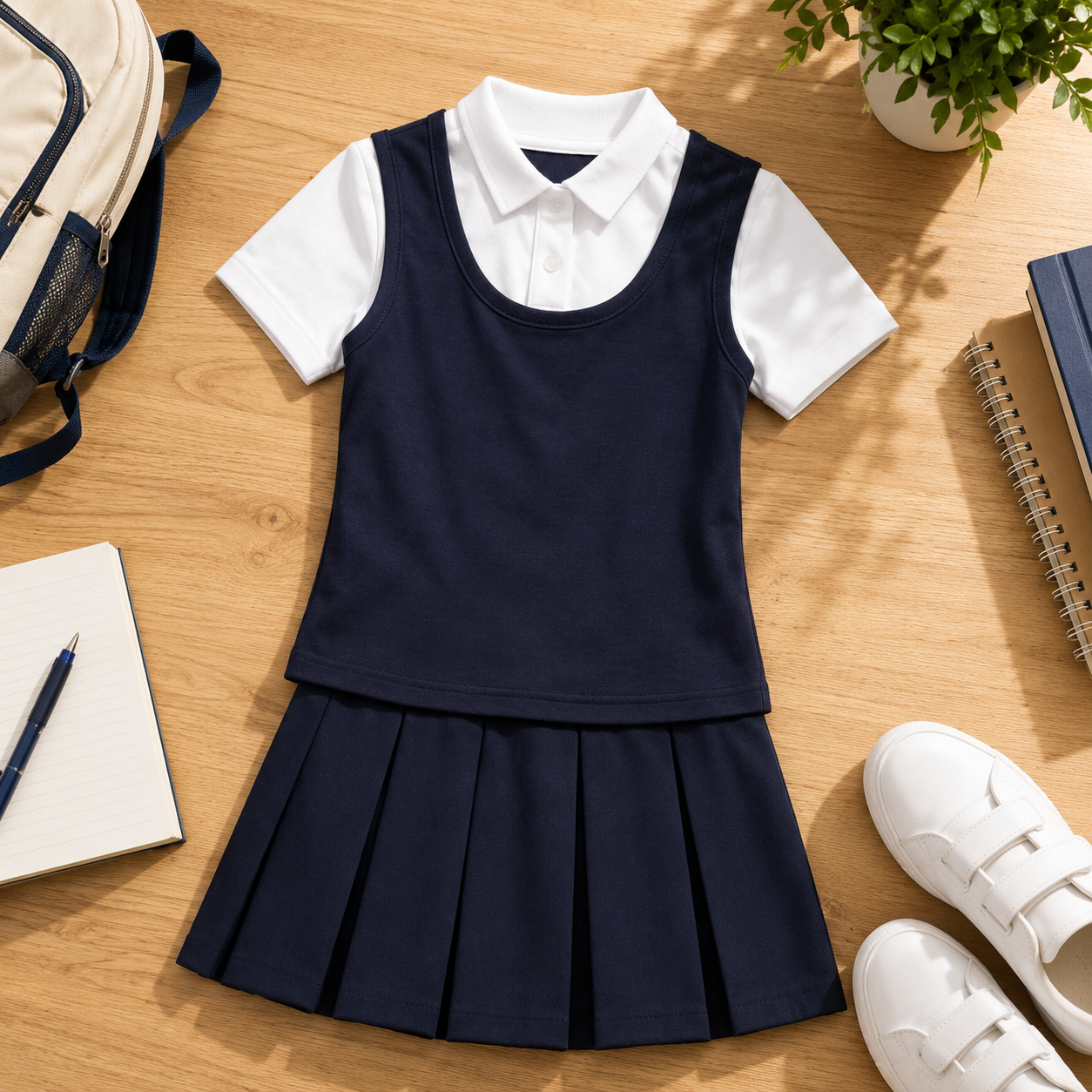 Girls Pleated School Uniform Dress